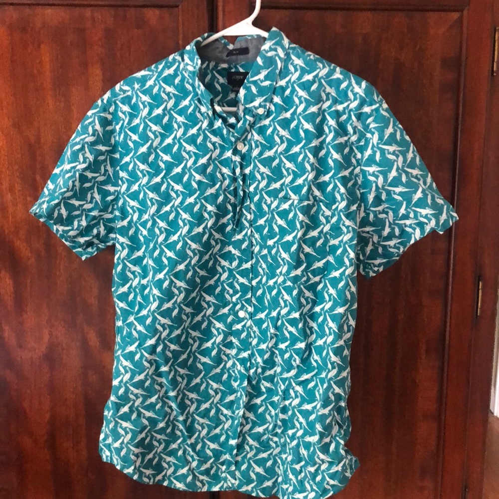 JCrew Pelican Printed Short Sleeved Button Up
